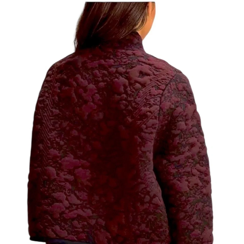 Lululemon Jacquard Wool Blend Burgundy Quilted Bomber Zip Up Jacket Size 12 NWT